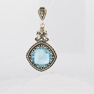 Estate Vintage Sterling Silver 925 Blue Topaz Pendant Made in Turkey 6.1g